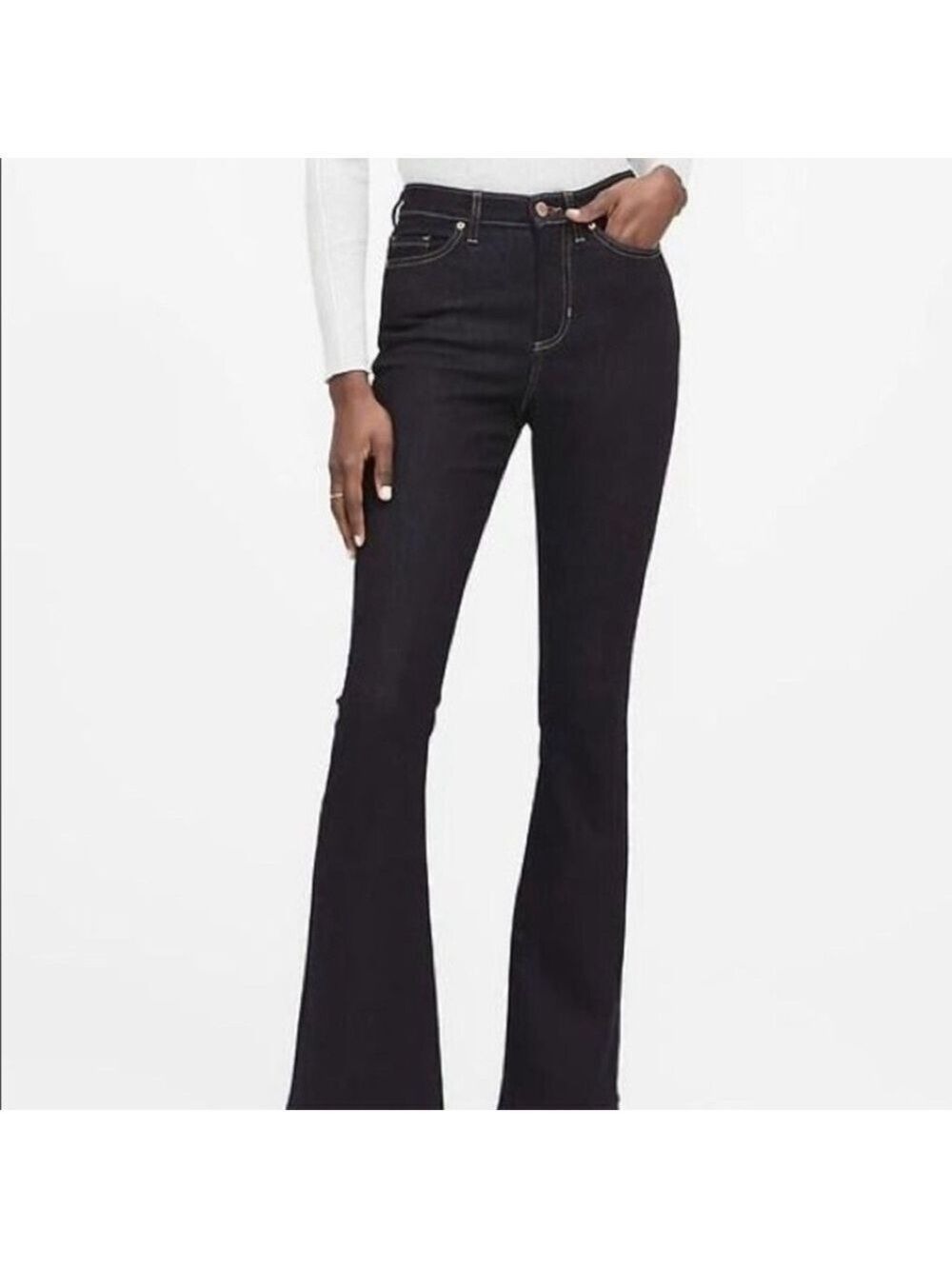 Banana Republic Premium Denim High-Rise Black Denim Retro Flare Mom Jeans 33 S